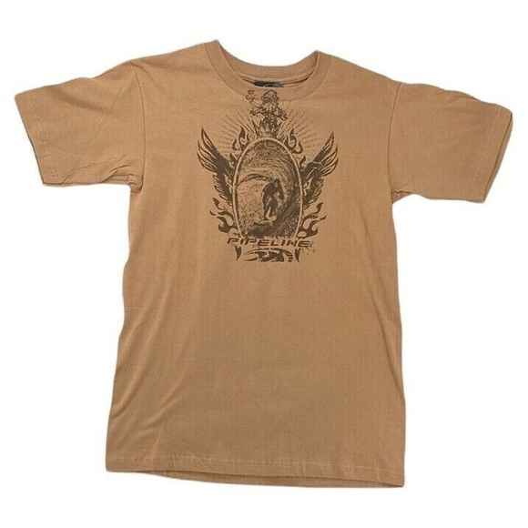 PIPELINE Tan Surf Wave Shirt Retro Graphics North Shore Surfing Tee T Cotton - Picture 3 of 4